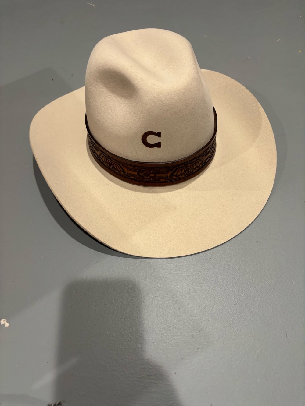 Charlie Horse C Cream Felt Western Hat with Brown Leather Band